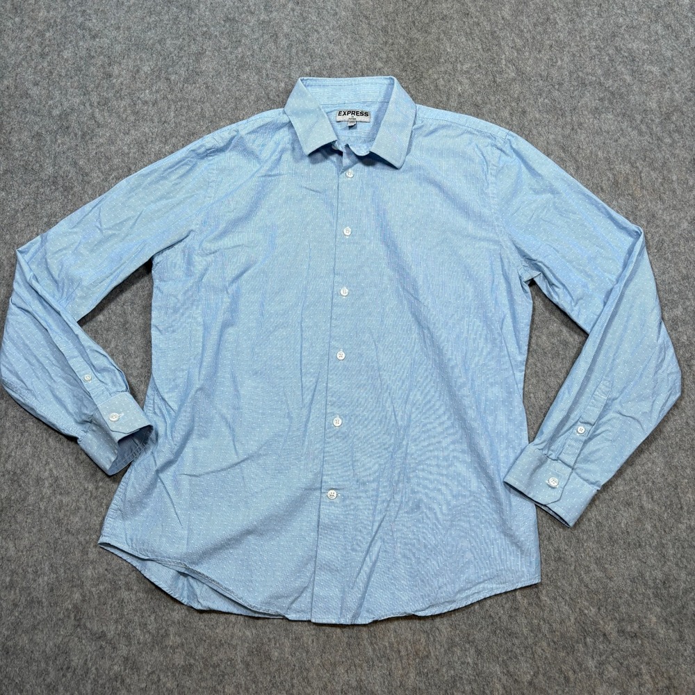 Express Fitted Shirts Men's Size Large Blue White Striped Button-Up Long Sleeves